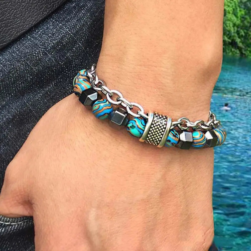 Tinkers Malachite Bracelet For Men Metal Beads Hip Hop Fashion - Uncategorized