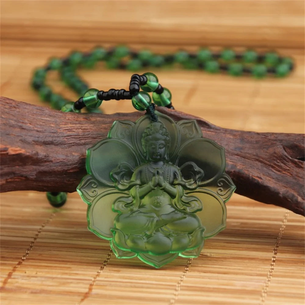 Ice Green Crystal Lotus Pendant By Tinkers - Aura Balance
