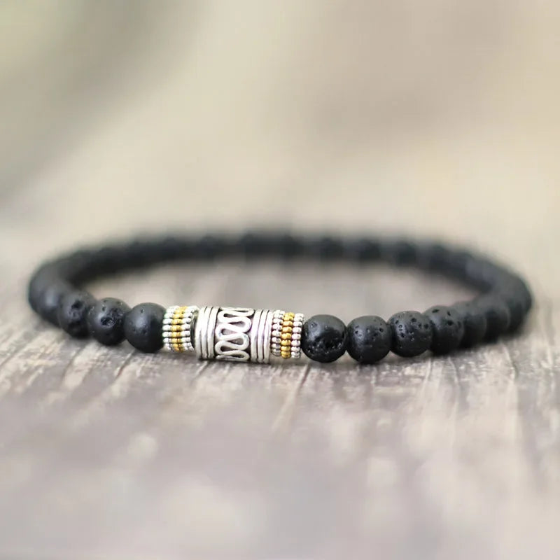 Men’s Stone Bead Mantra Bracelet — Howlite, Lava & Tiger Eye