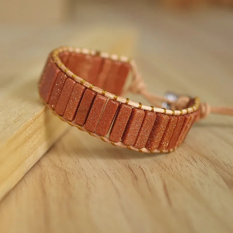 Handmade Boho Leather Wrap Bracelet with Natural Picasso Stone