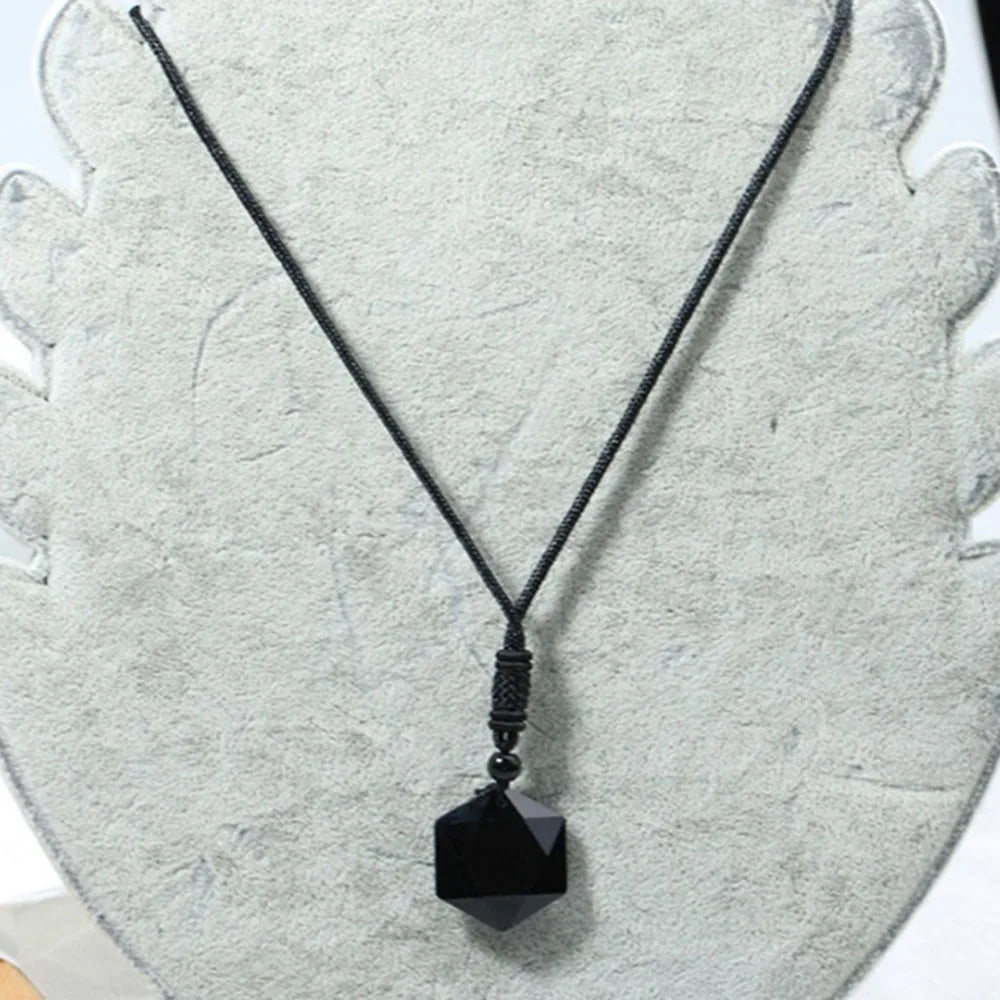 Natural Obsidian Hexagram Pendant Necklace Protection