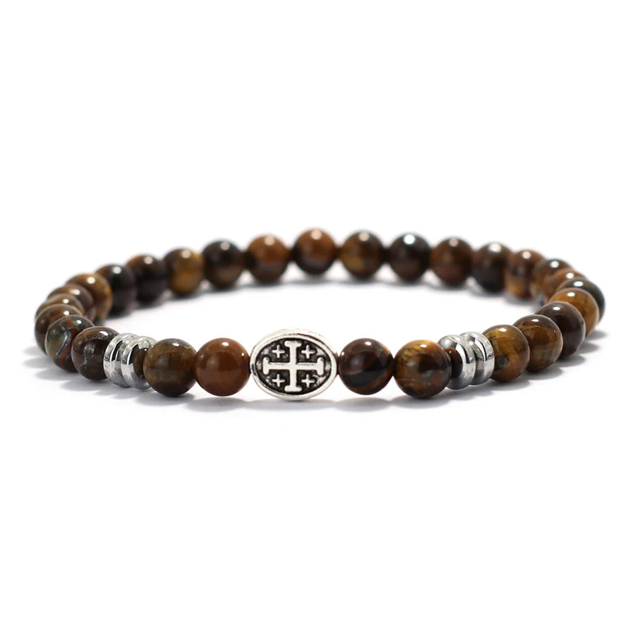 Natural Stone Viking Beaded Bracelet for Men | Lava, Obsidian & Tiger Eye