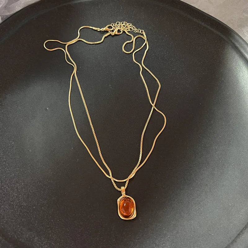 Tinkers Vintage Brown Natural Stone Pendant Necklace Leather Rope - Apparel & Accessories > Jewelry > Necklaces