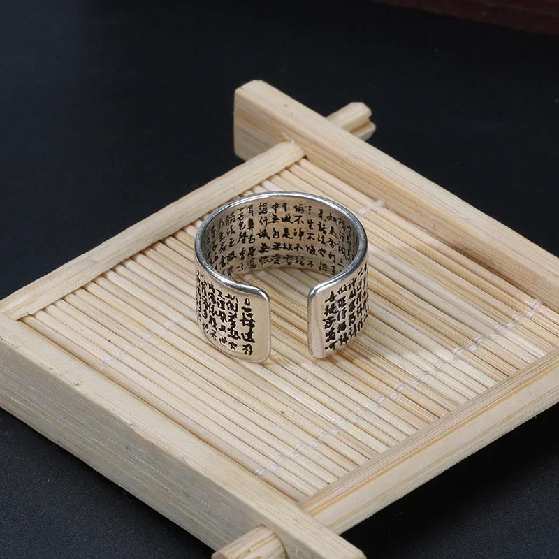 Silver Color Buddhist Ring for Women Tibetan Prayer Copper OM Mantra 7 Chakras Good Luck Women Ring