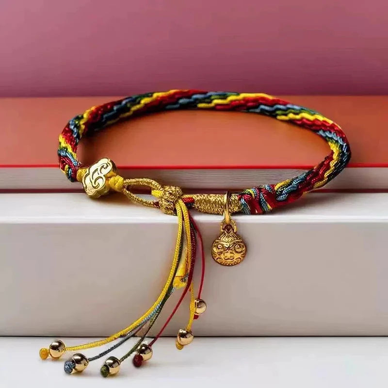 Tibetan Five Wealth Gods Bracelet — Handwoven Colorful Rope