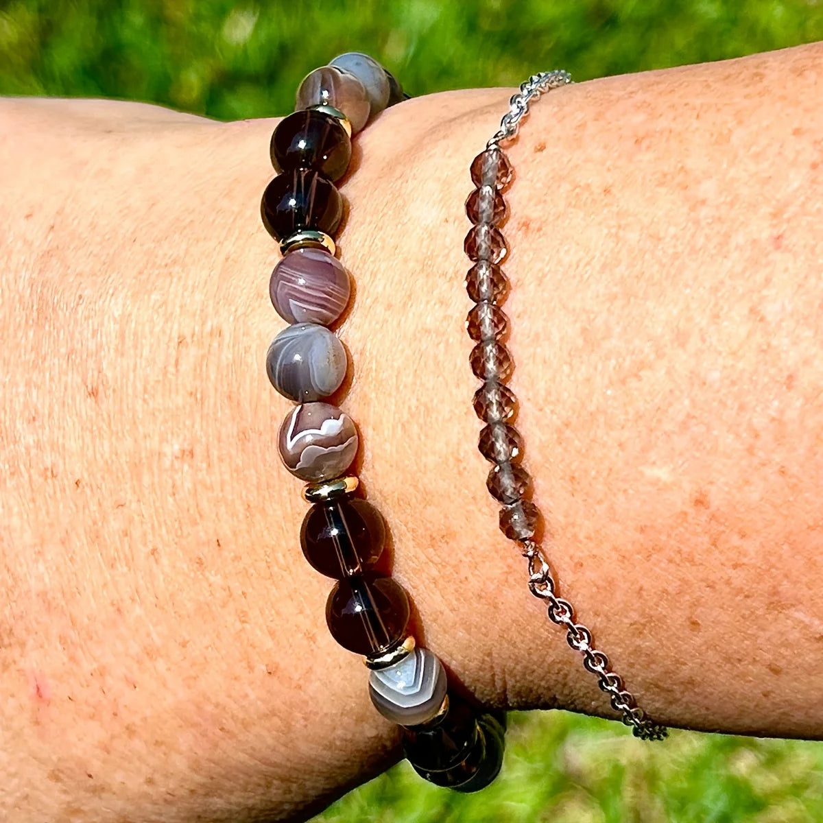 Agate Smoky Quartz Unisex Bracelet for Calm and Strength