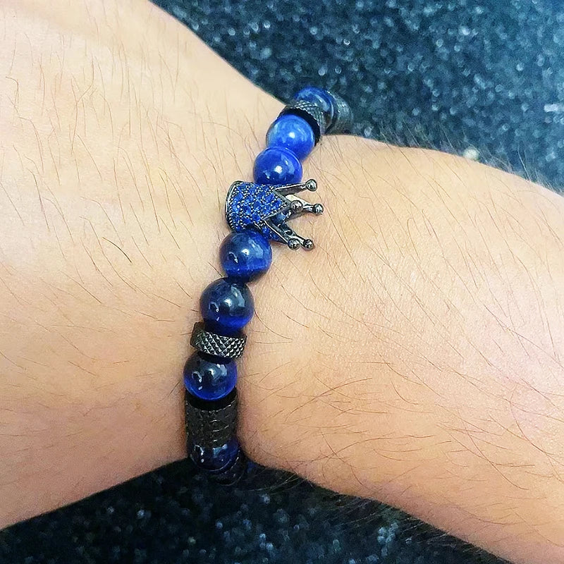 Tinkers Luxury Tiger Stone Beads Crown Charms Bracelet For Men Women - Apparel & Accessories > Jewelry > Bracelets