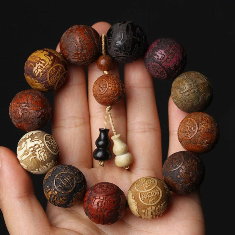 Classic 20mm Handmade Wood Carved Beaded Bracelet Pendant