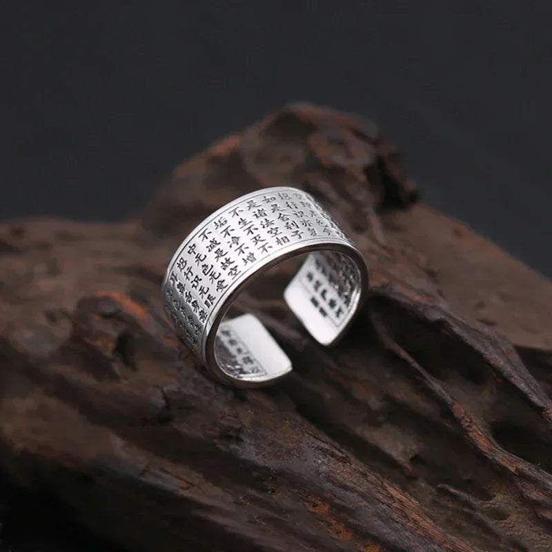 Silver Color Buddhist Ring for Women Tibetan Prayer Copper OM Mantra 7 Chakras Good Luck Women Ring