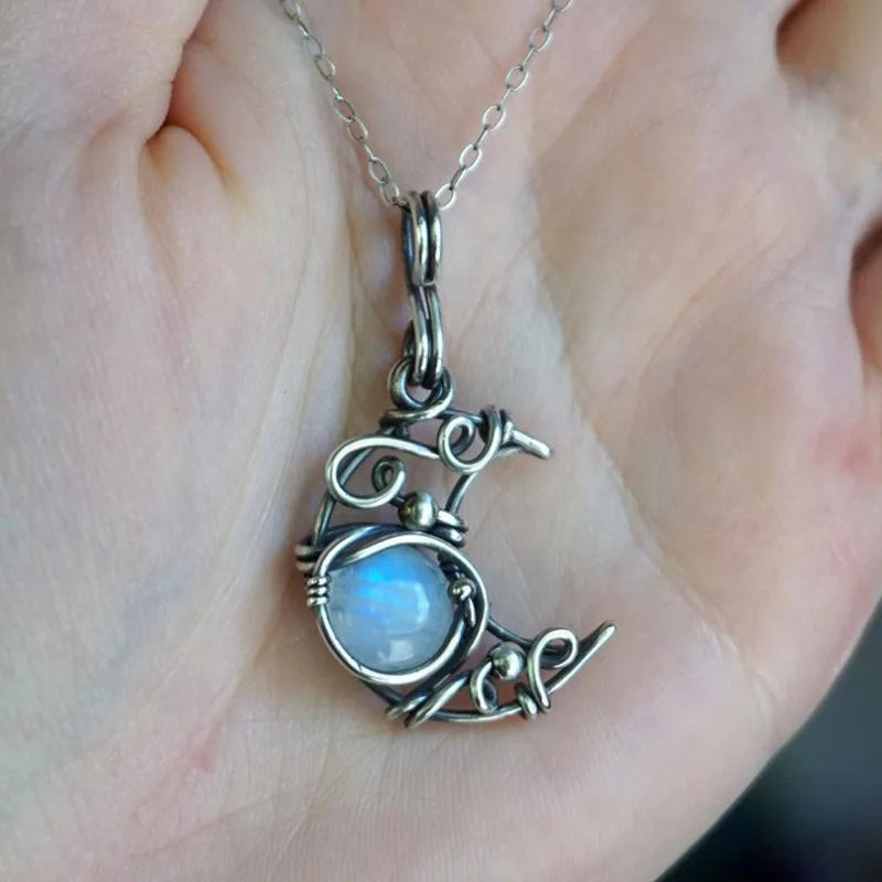 Moonstone Crescent Necklace Vintage Boho Jewelry For Women