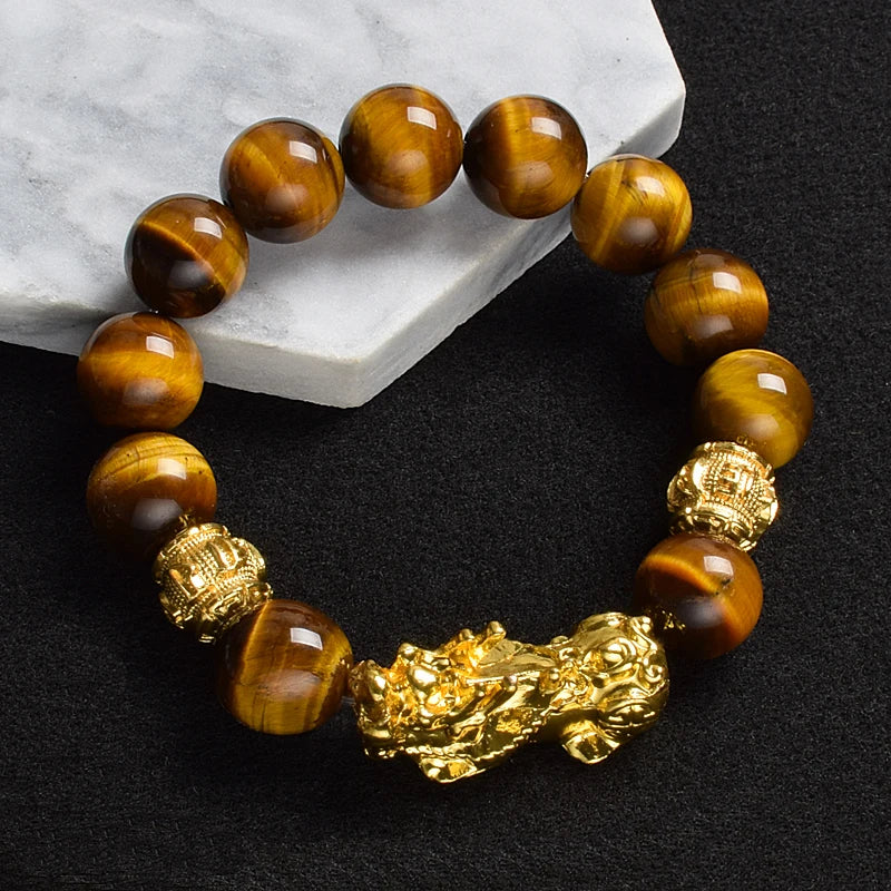 Tinkers Pi Xiu Tiger Eye Beads Bracelet Feng Shui Pixiu Good Luck -