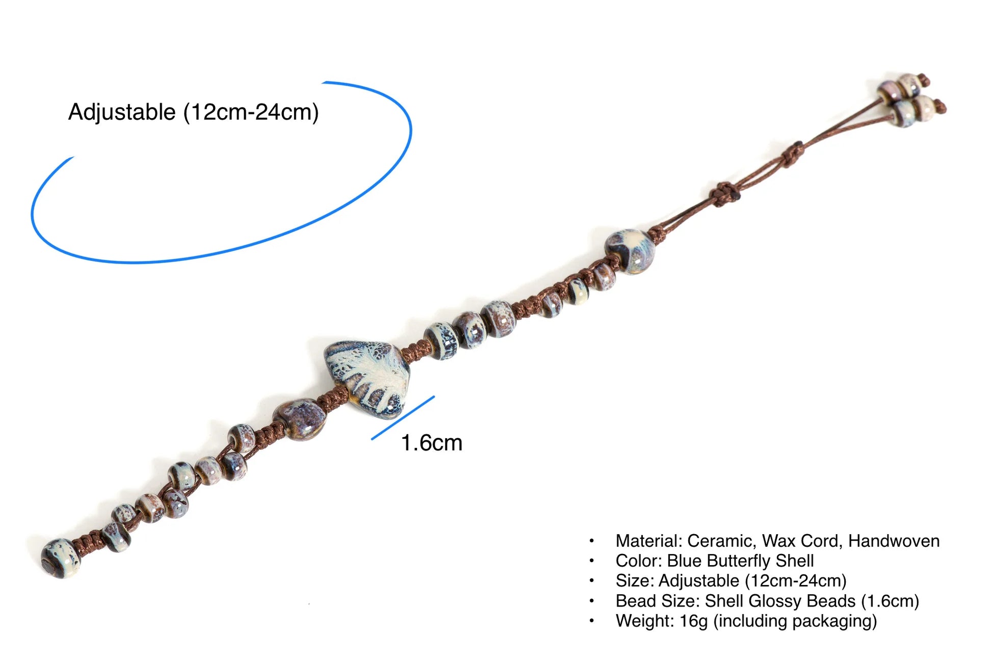 Tinkers Tinkers Ceramic Bracelet Blue Butterfly Shell Boutique -