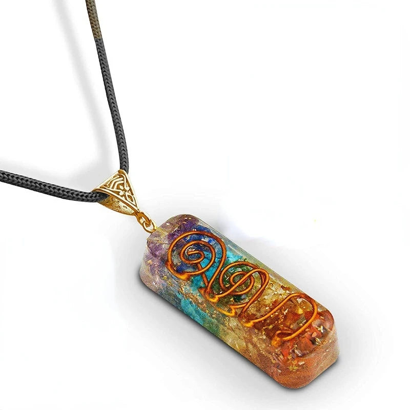 Trendy 7 Chakras Hand Healing Orgone Pendant - Chakra Crystal Necklace with Adjustable Rope - Chakra Jewelry Spiritual Gift