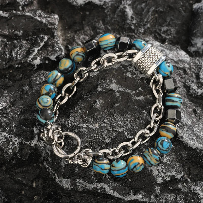 Tinkers Malachite Bracelet For Men Metal Beads Hip Hop Fashion - Uncategorized