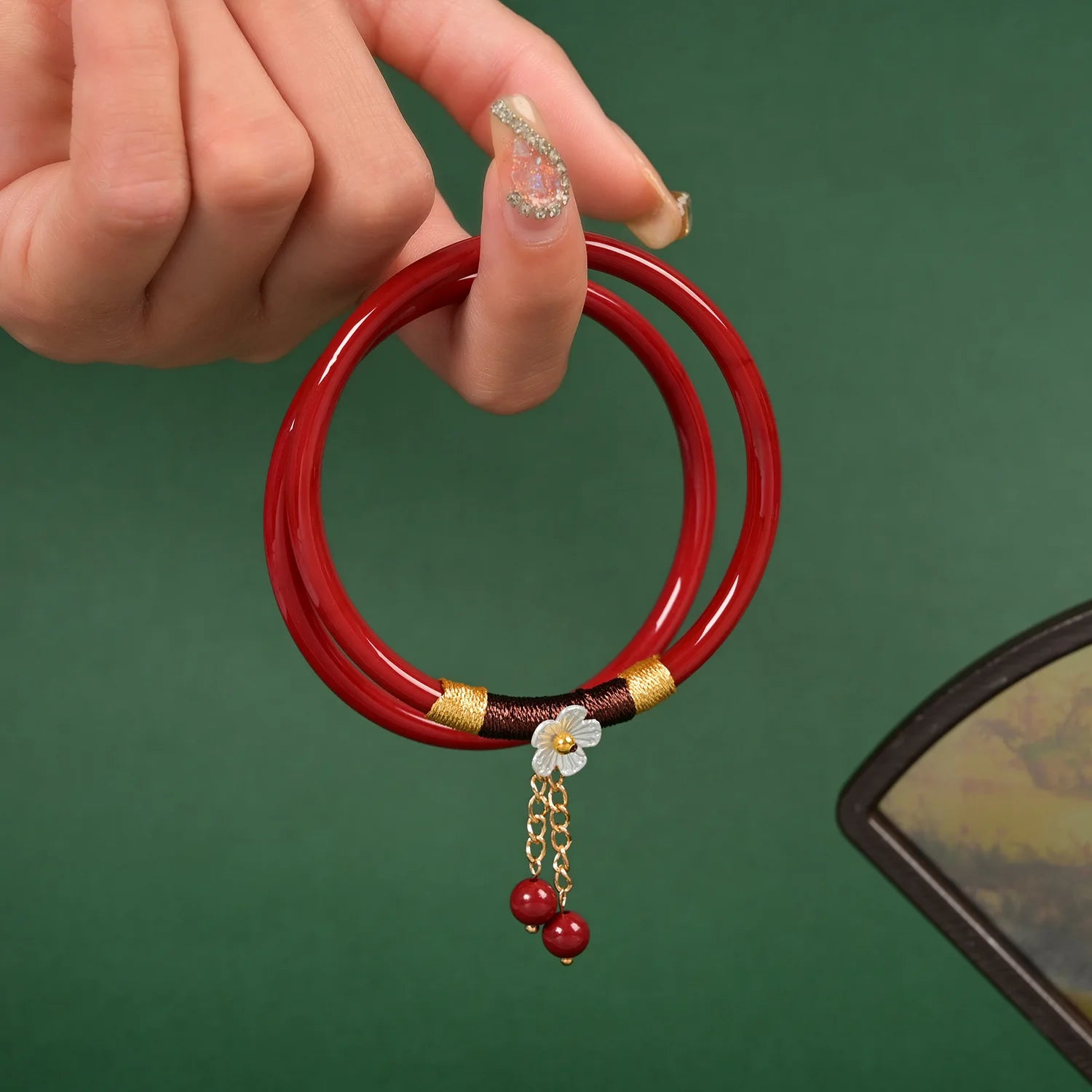 Tinkers Two Piece Set Natural Jade Jingle Bangles Bracelet Women -