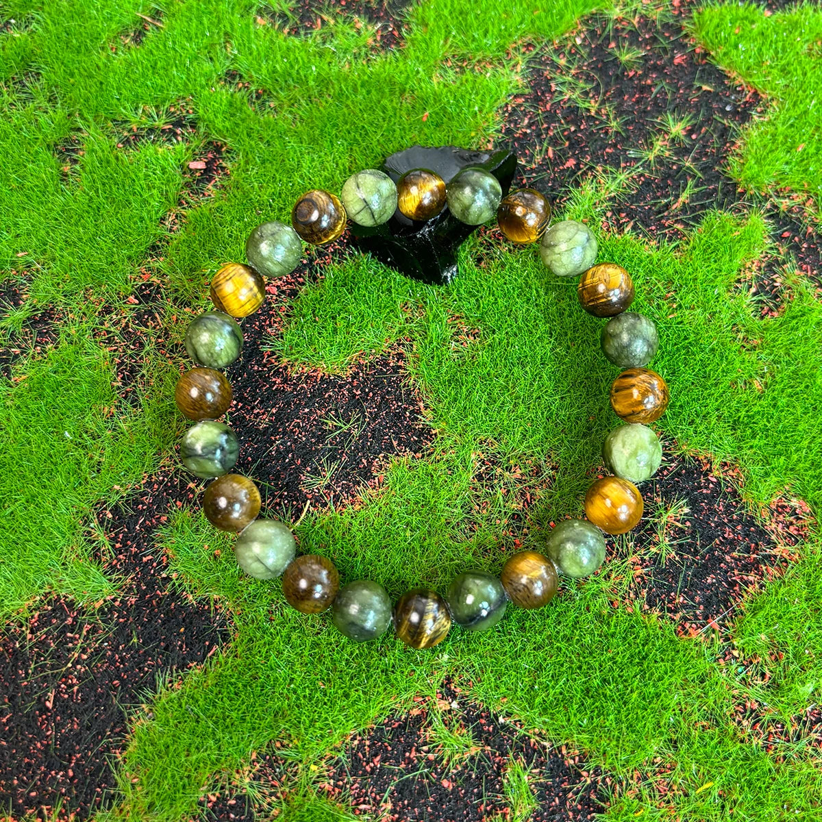 Natural Tiger Eye Bead Bracelet by Tinkers for Men and Women, Handcrafted for Wealth, Confidence, and Protection