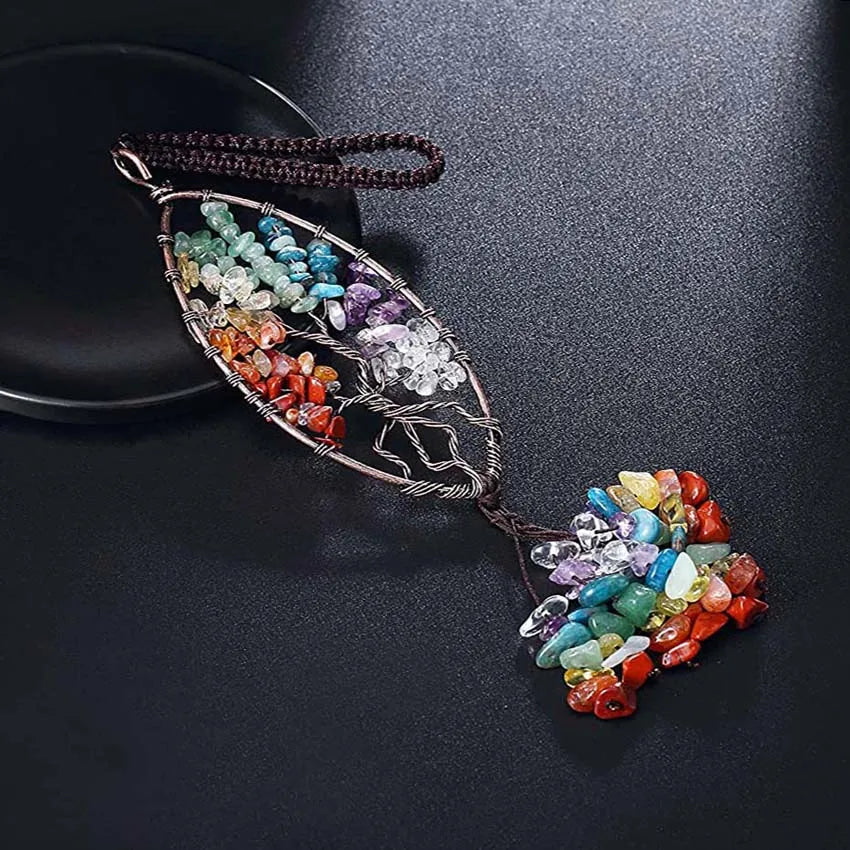 Natural Chakra Crystal Pendant – Tree of Life Gemstone Charm