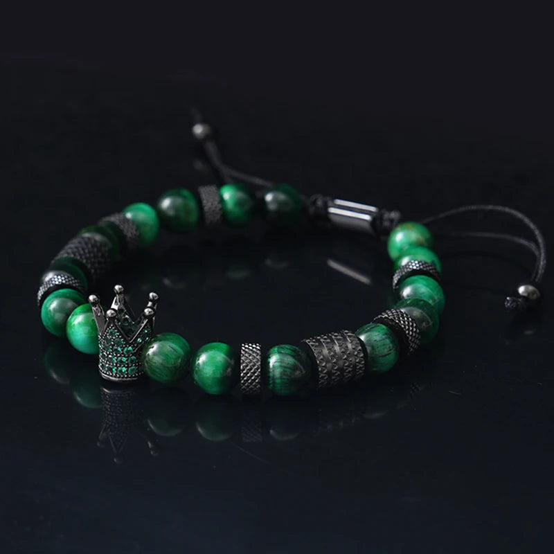 Tinkers Luxury Tiger Stone Beads Crown Charms Bracelet For Men Women - Apparel & Accessories > Jewelry > Bracelets