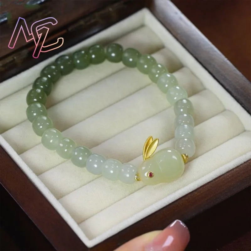 Tinkers Hetian Jade Flower Bracelet Agate Tourmaline 18K Gold Plated - Apparel & Accessories > Jewelry > Bracelets