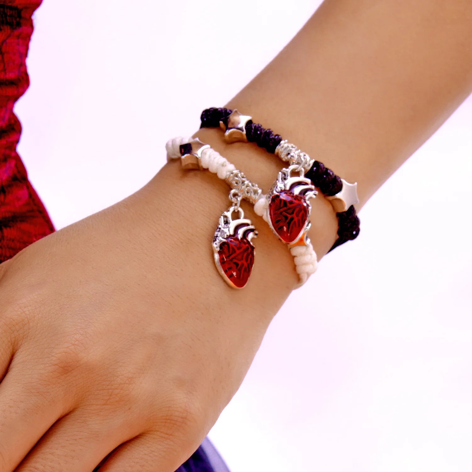 Red Heart Pendant Couple Bracelets Healing Love Gift