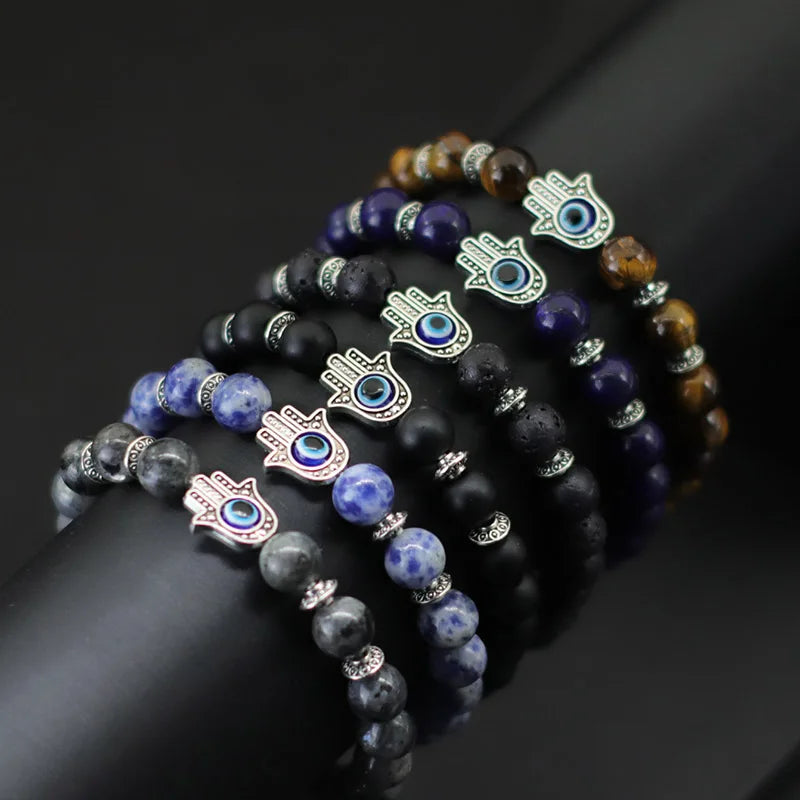 Tinkers Turkey Evil Eye Beaded Bracelet 8mm Lava Stone Lapis Lazuli - Apparel & Accessories > Jewelry > Bracelets