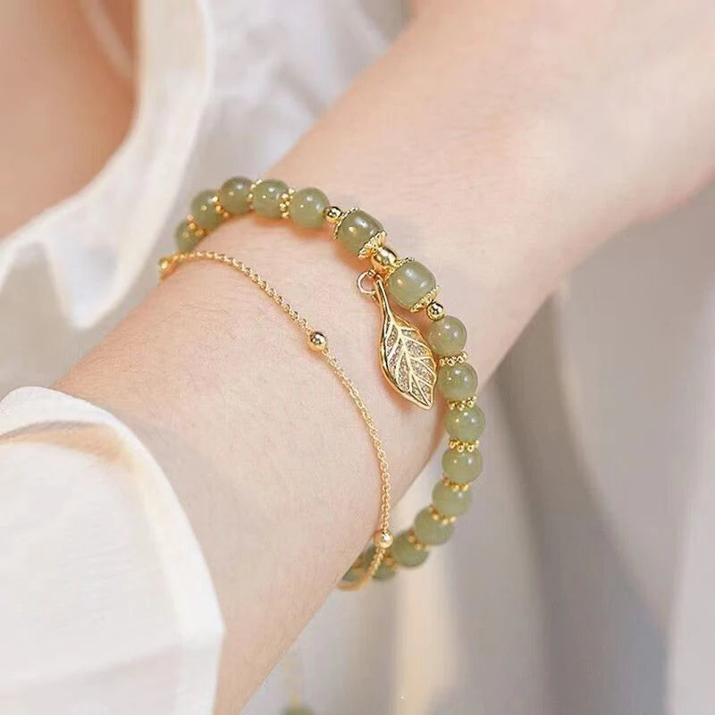 Tinkers FREE TODAY Chinese Style Green Jade Bracelet Rare Gold Leaf - Apparel & Accessories > Jewelry > Bracelets