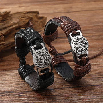 Men's Vintage Braided Leather Bracelet | Cross & Scripture | Punk Retro Lace-Up