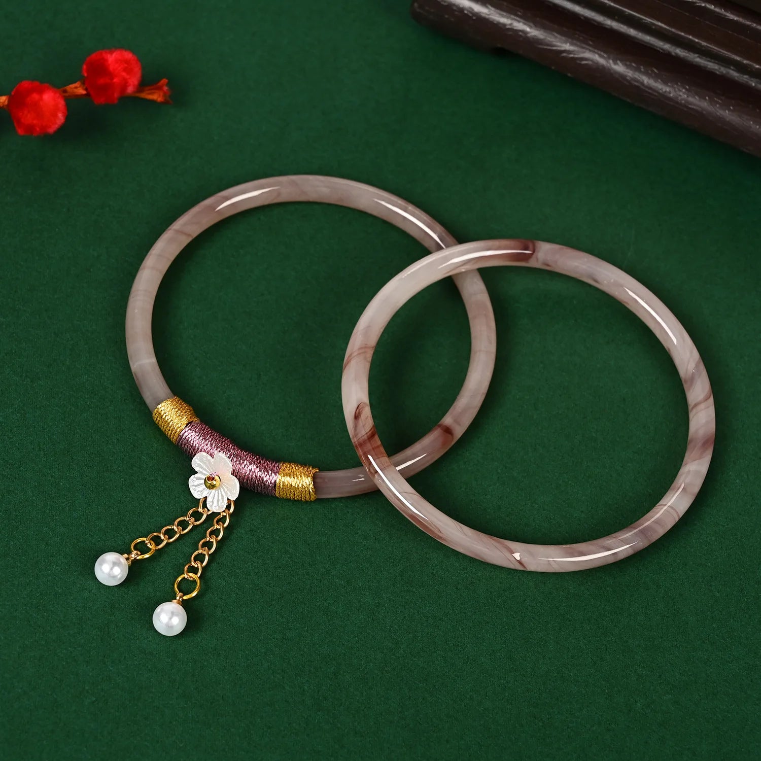 Tinkers Two Piece Set Natural Jade Jingle Bangles Bracelet Women -