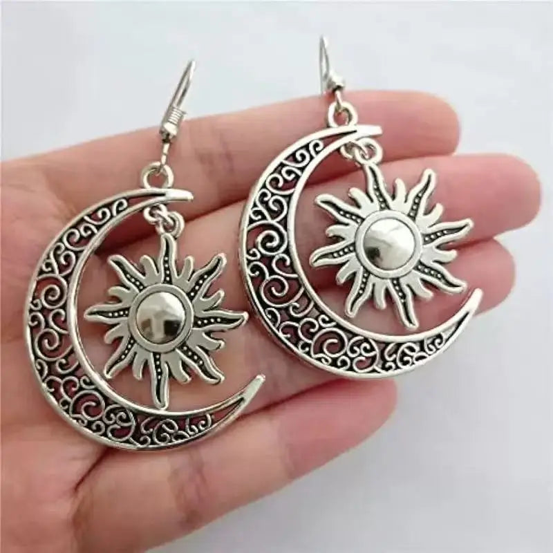 Tinkers Gothic Moon Sun Pentagram Dangle Earrings For Women And Men - Apparel & Accessories > Jewelry > Earrings