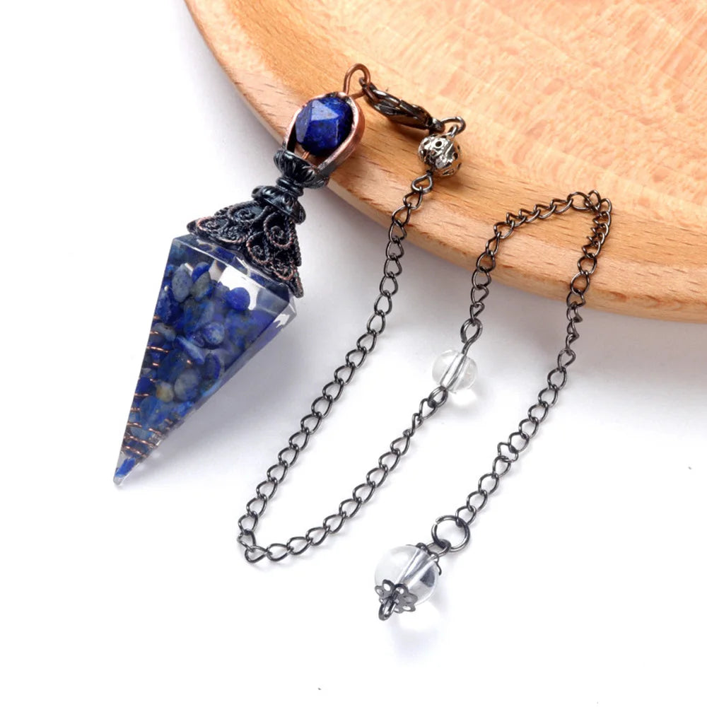 Tinkers Natural Stone Crystal Pendulum Necklace Rose Quartz Pendant -