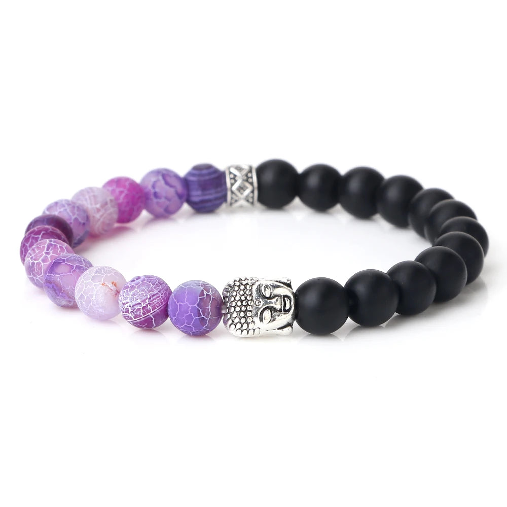 Tibetan Buddha Head Natural Stone Bracelet – 8mm Tiger Eye, Lava & More