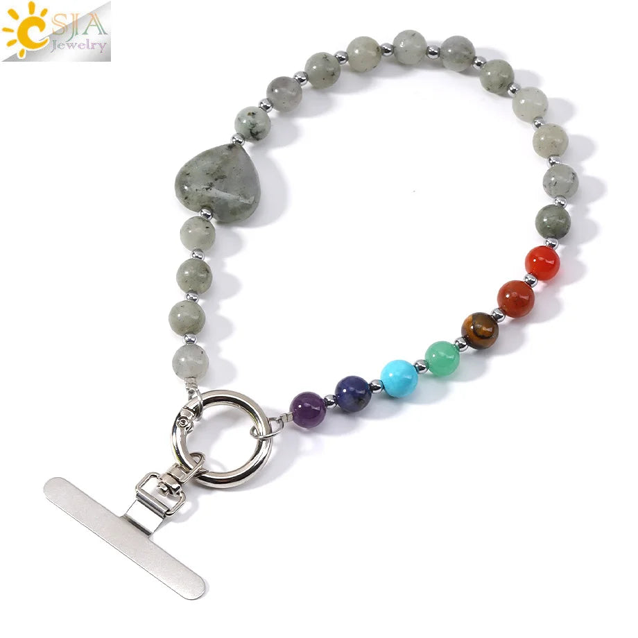 Handcrafted 7 Chakra Natural Stone Phone Chain for Spiritual Balance by Tinkers