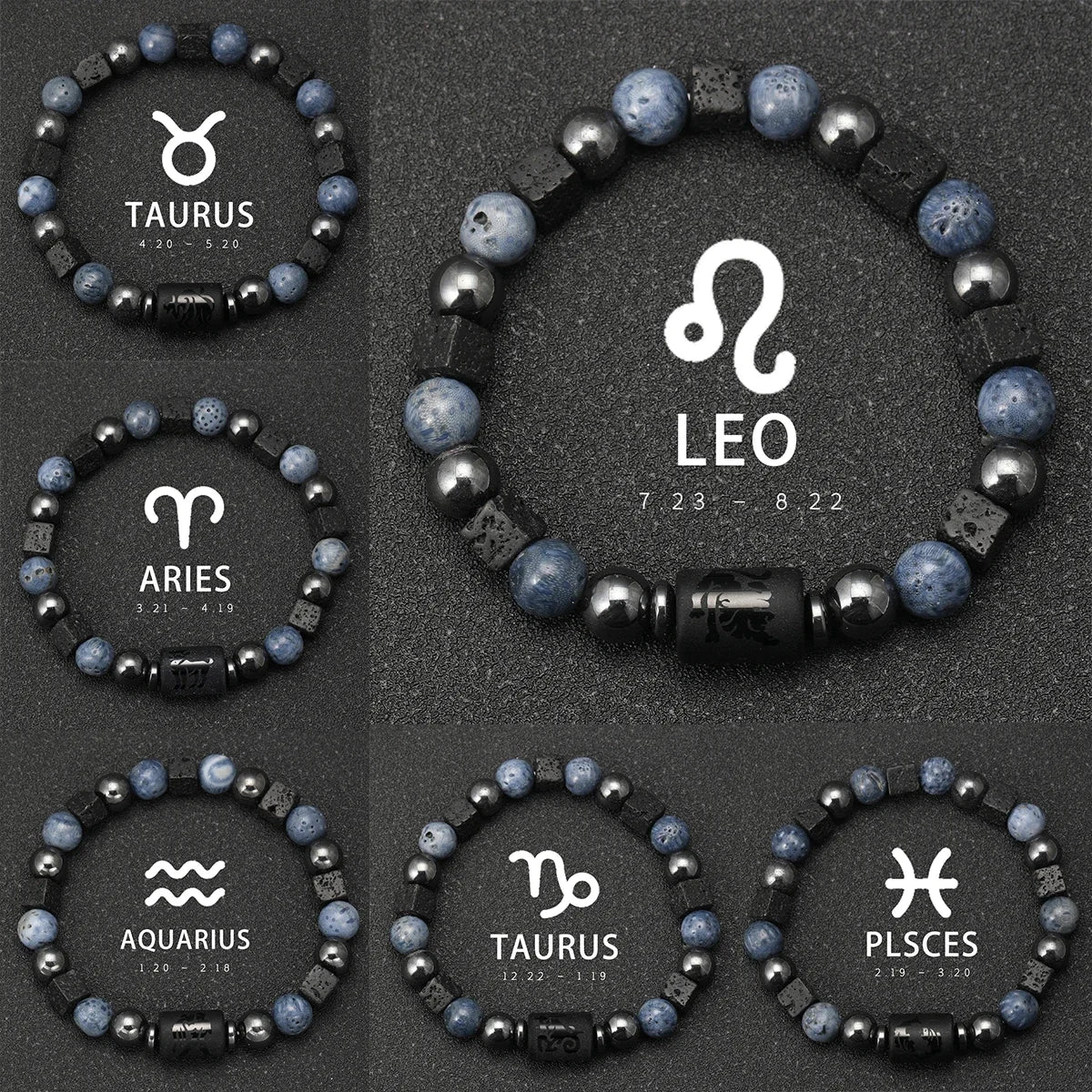 Zodiac Natural Stone Bracelet — All 12 Signs | Blue Coral & Copper