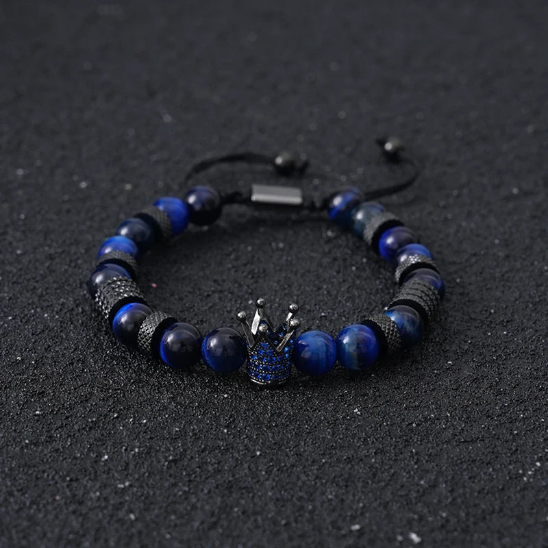 Tinkers Luxury Tiger Stone Beads Crown Charms Bracelet For Men Women - Apparel & Accessories > Jewelry > Bracelets
