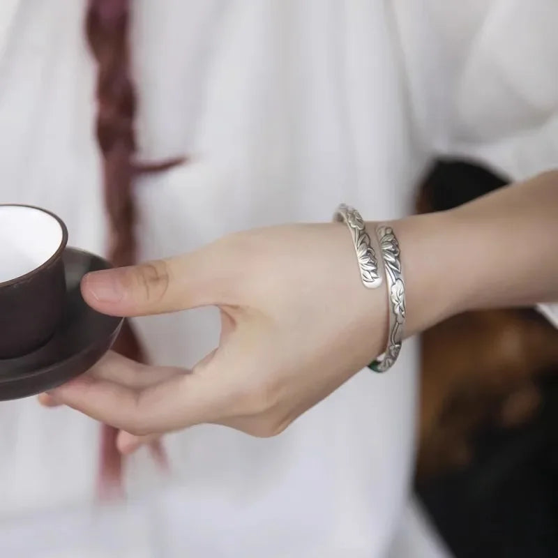 Amethyst Lotus Cuff Bracelet Handmade Protection Balance