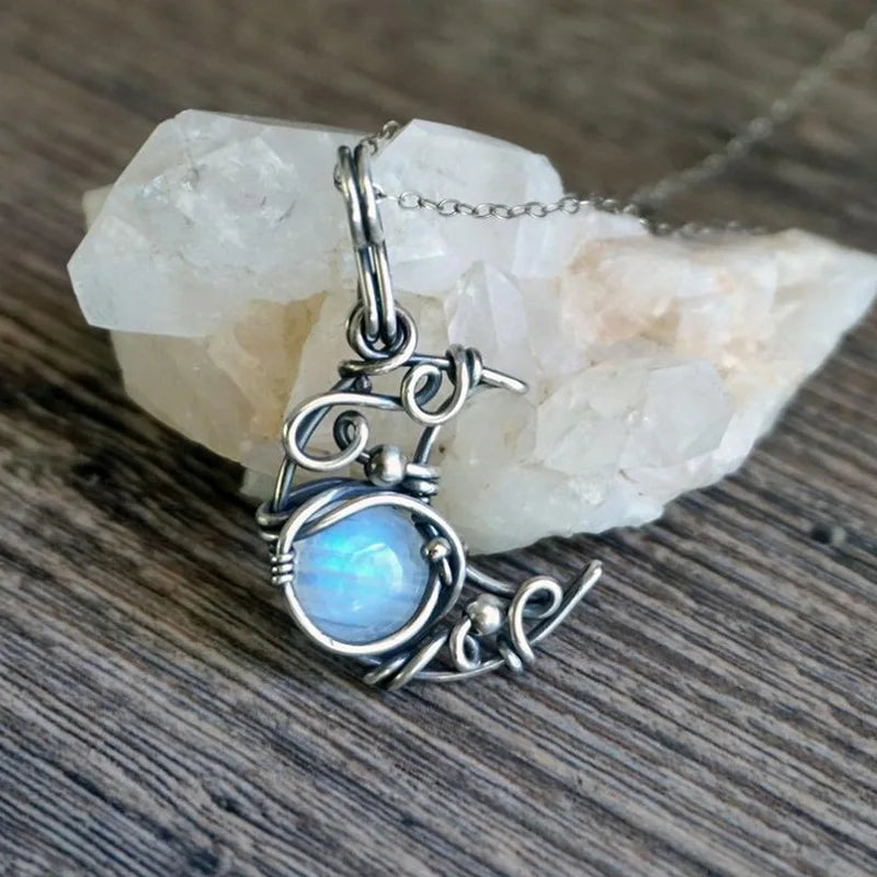 Moonstone Crescent Necklace Vintage Boho Jewelry For Women
