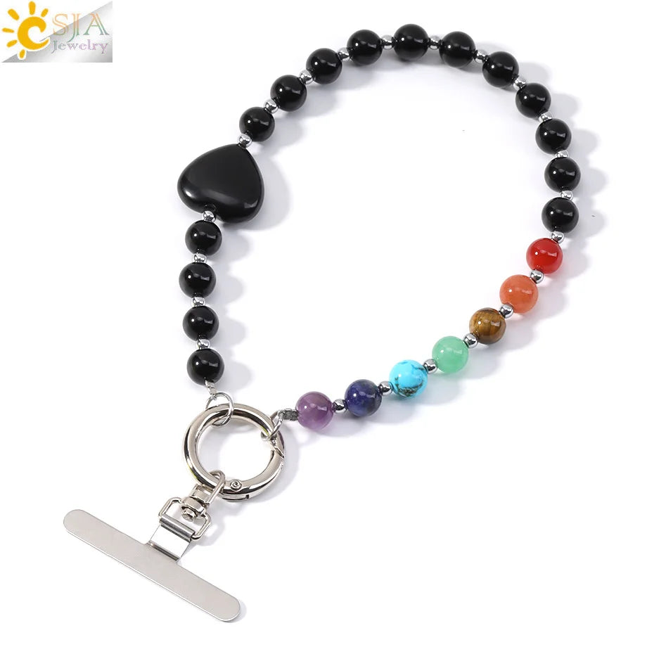 Handcrafted 7 Chakra Natural Stone Phone Chain for Spiritual Balance by Tinkers