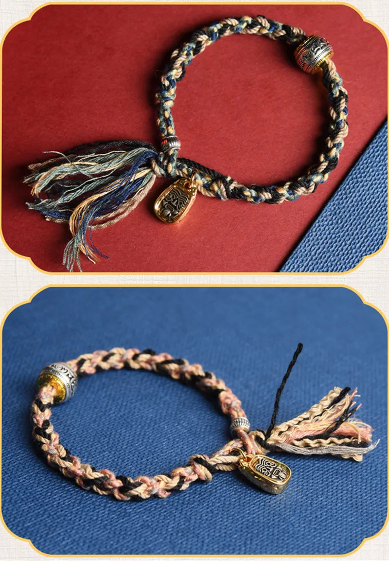 Tinkers Tibetan Hand Woven Cotton Rope Bracelet With Box Clasp -