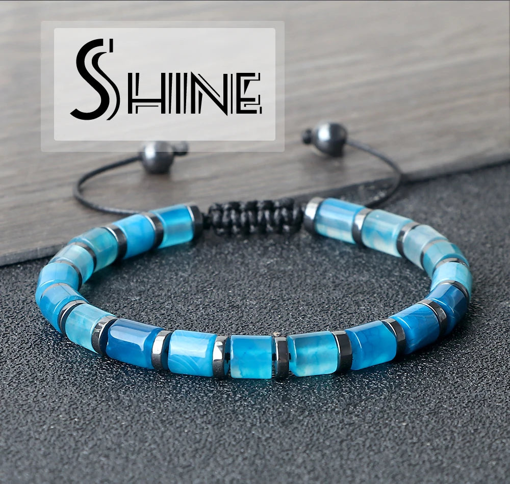 Tinkers Blue Cylinder Braided Bracelet Natural Stone Exclusive -