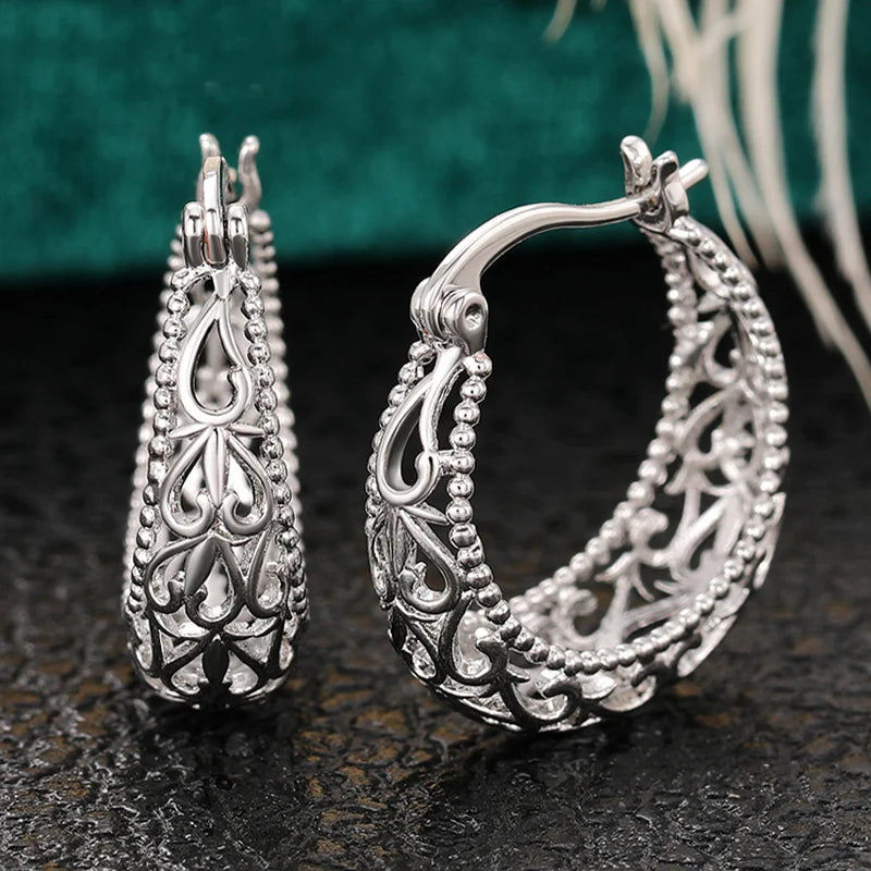 Silver Hollow Out Hoop Earrings By Tinkers Aura Balance