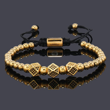 18K Gold-Plated Stainless Steel Beaded Bracelet – Unisex Couple Jewelry