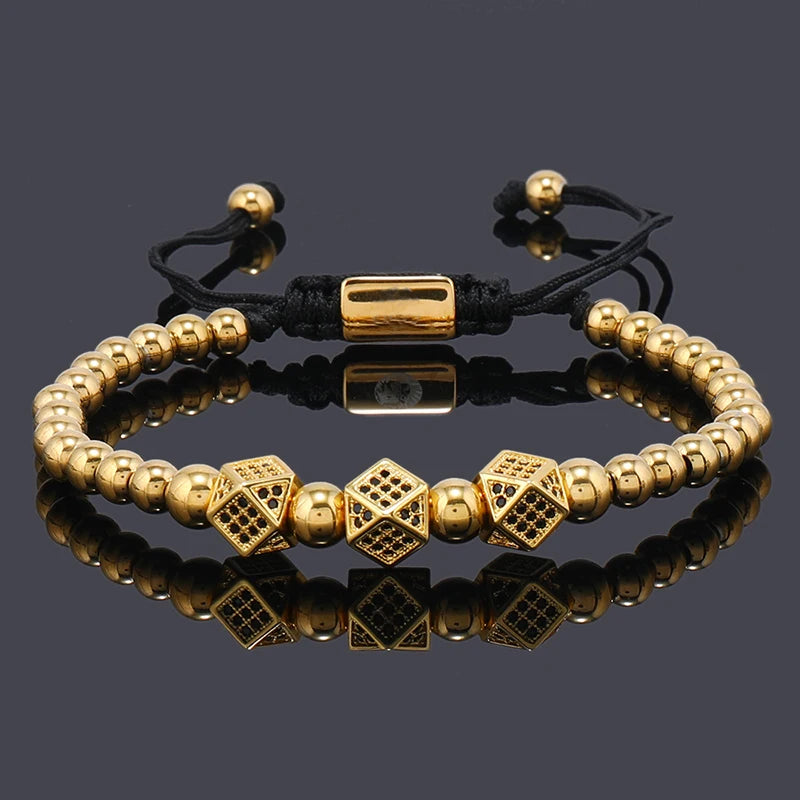 18K Gold-Plated Stainless Steel Beaded Bracelet – Unisex Couple Jewelry