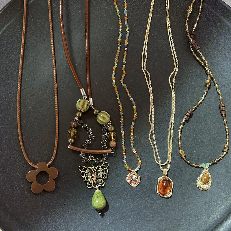 Tinkers Vintage Brown Natural Stone Pendant Necklace Leather Rope - Apparel & Accessories > Jewelry > Necklaces