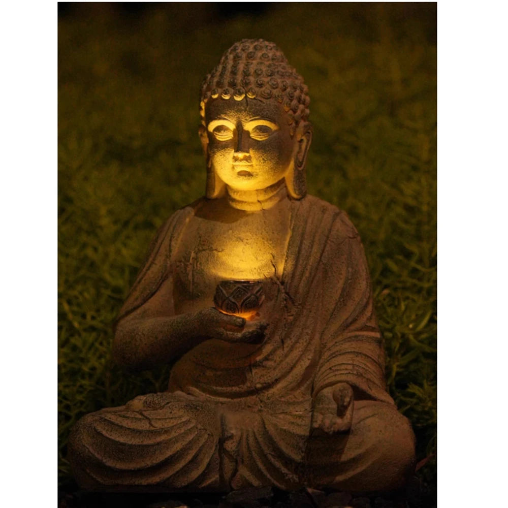 Tinkers Resin Solar Buddha Statue Garden Light Outdoor Front Porch -