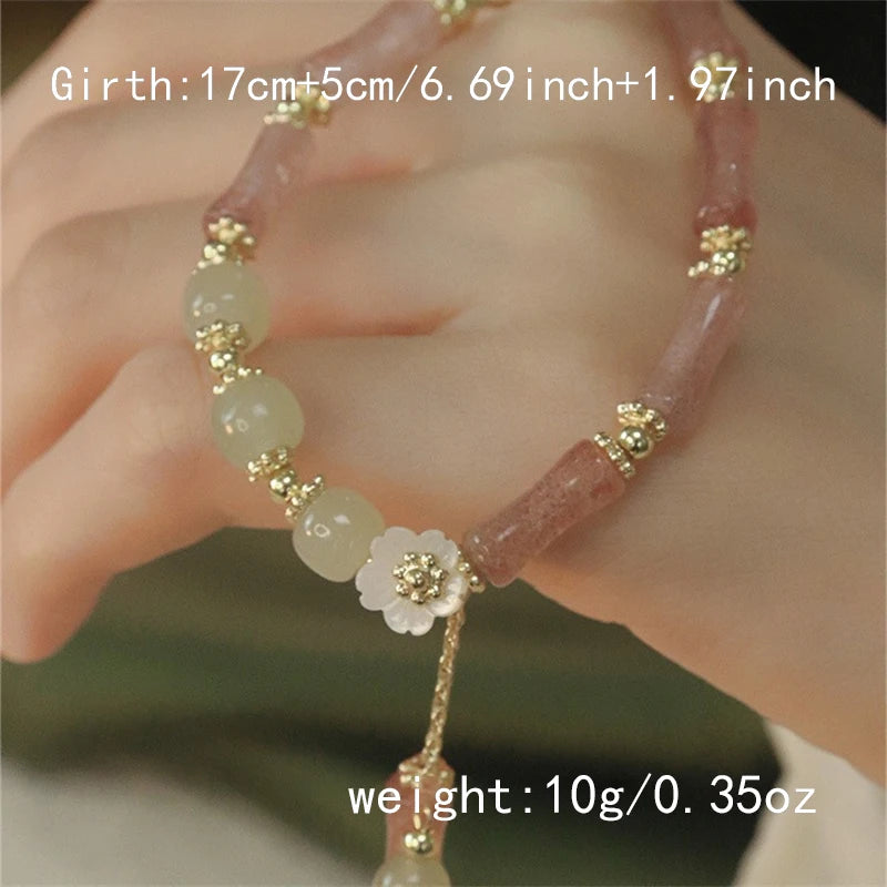 Tinkers Elegant Green Bamboo Beaded Bracelet Flower Pendant - Uncategorized