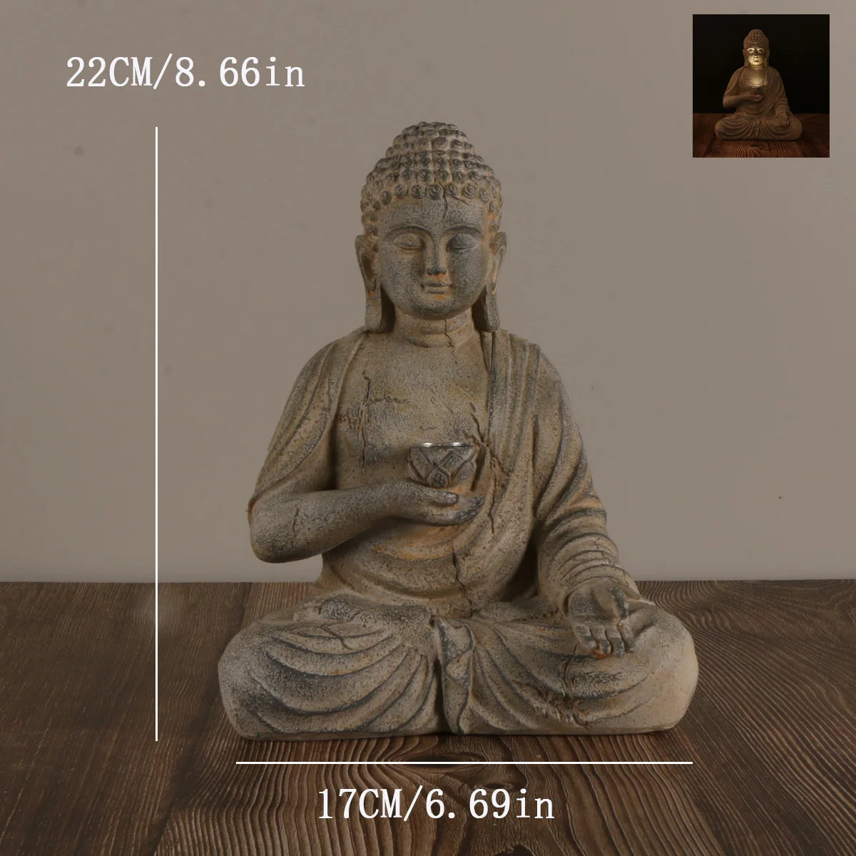 Zen Inspired Solar Buddha Statue With Light Resin Decor