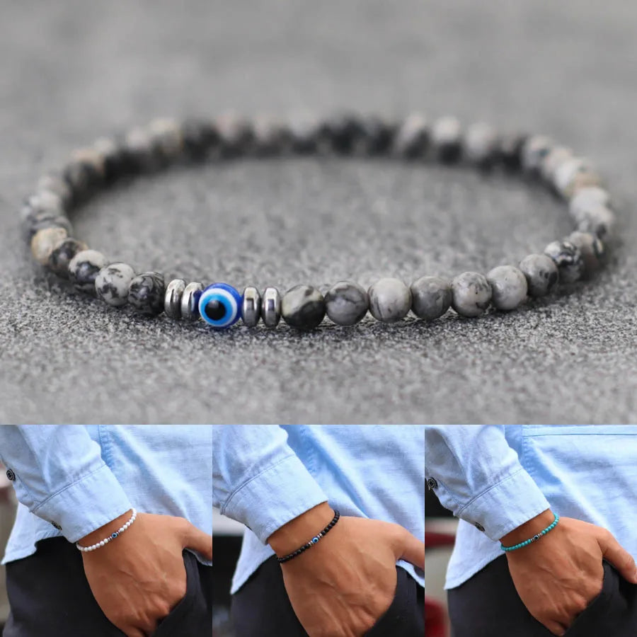 Tinkers Evil Eye Beaded Bracelet For Men With Tiger Eye Beads - Apparel & Accessories > Jewelry > Bracelets