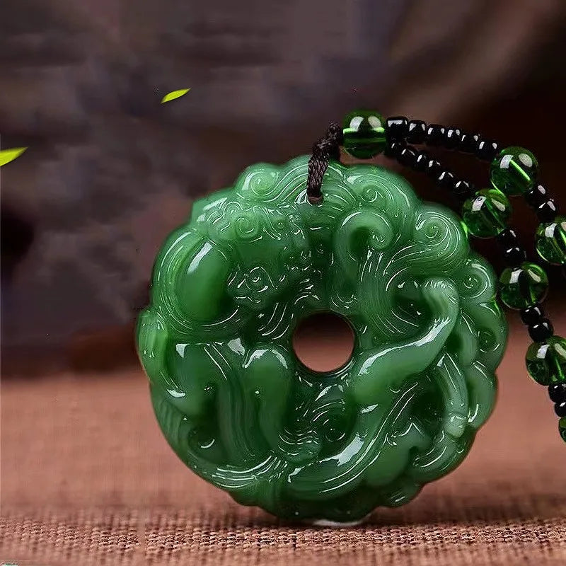 Tinkers Green Jade Hand Carved Dragon Pendant Necklace Amulet Gift - Apparel & Accessories > Jewelry > Necklaces