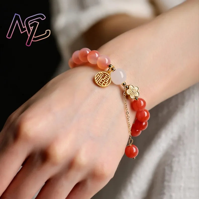 Tinkers Natural Jade Agate Flower Bracelet Real Gemstone Fashion - Uncategorized