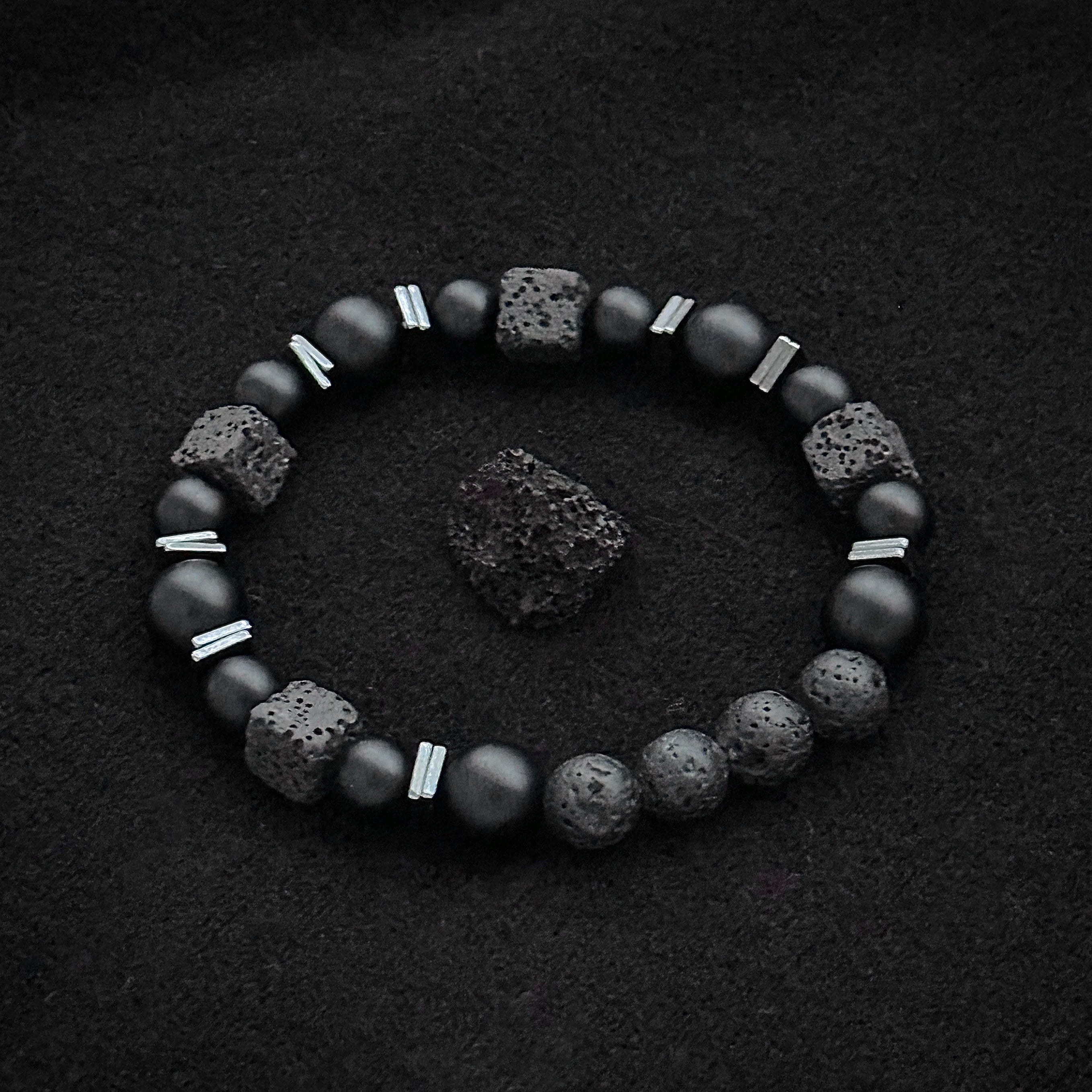 Natural Matte Black Onyx and Lava Bead Bracelet for Men Balance and Protection Signature Handcrafted By Tinkers